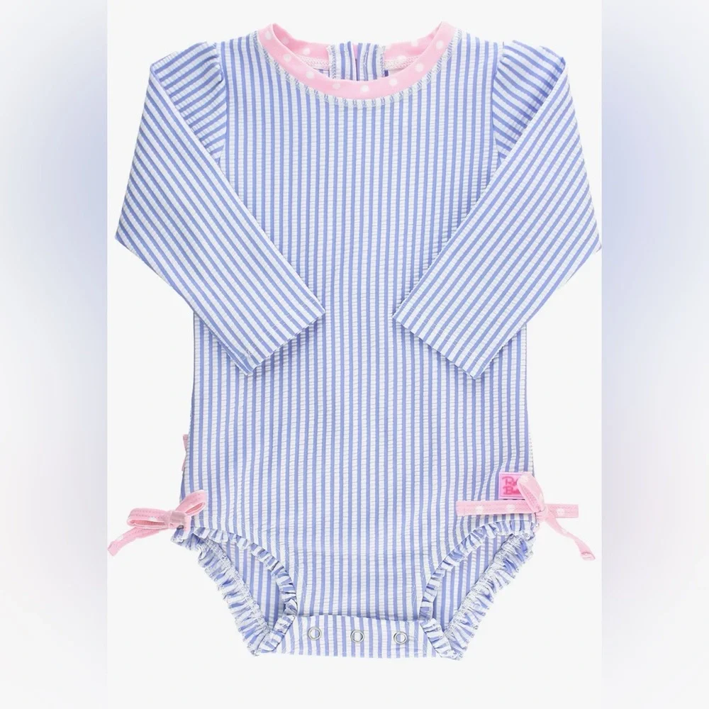 Ruffle Butts Seersucker One-Piece Rashguard Swimsuit NWOT 3-6 months